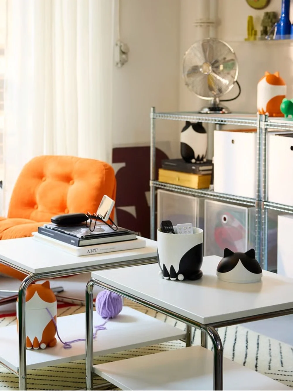 GREJSIMOJS Cat-Shaped Storage with Lid - Orange & Black (Set of 2)